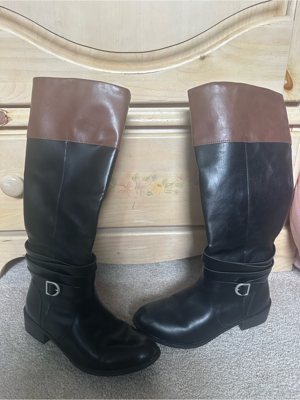 St. John's Bay Black and Brown Tall Two-Tone Riding Boots